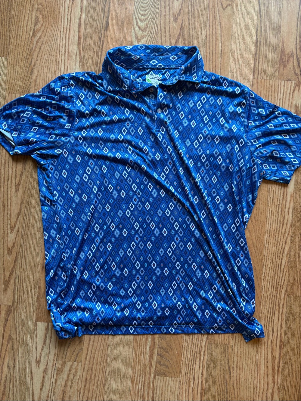 Tailorbyrd Blue Geometric Print Golf Performance Polo